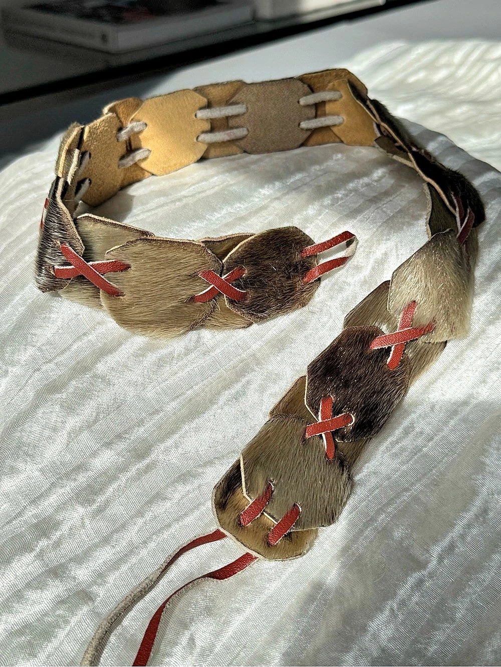 Vintage Hand Made Genuine Leather & Calf Hair Articulated Western Belt